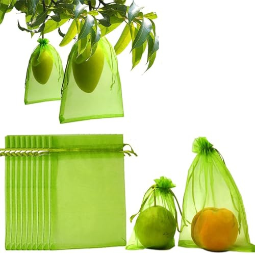 MEKLITRZ 100pcs Fruit Protection Net Bag Fruit Protection Bags, Reusable, for Fruit Tree Bag Garden Bag Barrier Bag with Drawstring Green(20x30cm)