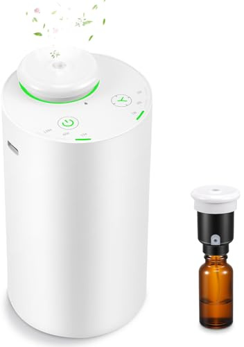 Difusor portátil de aceites esenciales, difusor de aromaterapia sin agua, ambientador de coche, difusor portátil recargable, 1/2/3 h, temporizador, 3 niveles de atomización (blanco)