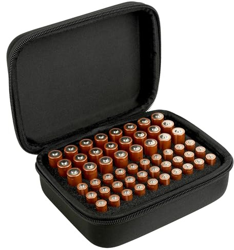 Linkidea Petite boîte de rangement rigide pour piles, support portable et récipient de transport pour 54 piles AA AAA, étui de rangement compact de voyage (noir)