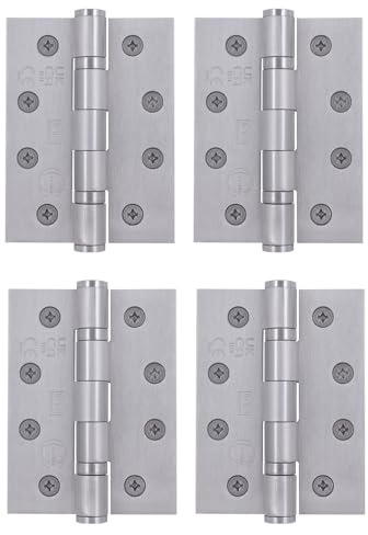 EAI Fire Door Hinges Satin Stainless Steel Heavy Duty Fire Rated Ball Bearing Internal Hinges, 4 Inch/102mm, 2 Pairs