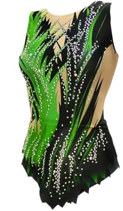 Liuhuo Costume per Ginnastica Ritmica in Lycra, Monopezzo, per Adulti e Bambine, Performance, Verde, S