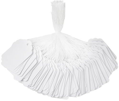100 Stück 30x48mm Etiketten mit Schnur,Weiß Klein Preisetiketten Hängeetiketten Markierungsetiketten,Schmuck Display Etiketten,Für Kleidung