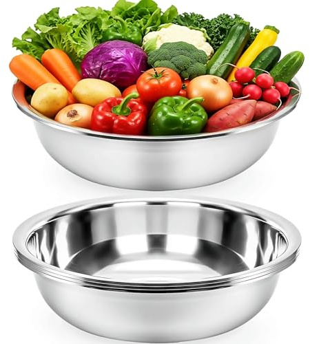 WUWEOT 3 Pack 10 Quart Large Mixing Bowl, Stainless Steel Oversized Salad Bowls, All-Purpose Metal Serving Basin for Home Commercial Prepping Baking Marinating Cooking Brining Mixing