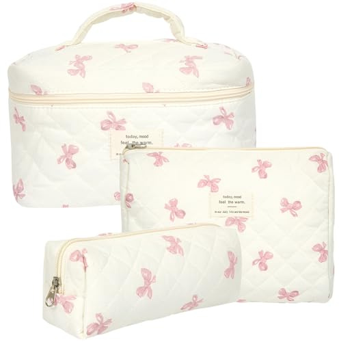 3er-Set Baumwoll-Kosmetiktaschen Rosa - Make Up Tasche Kulturtasche Damen Reise Makeup Bag