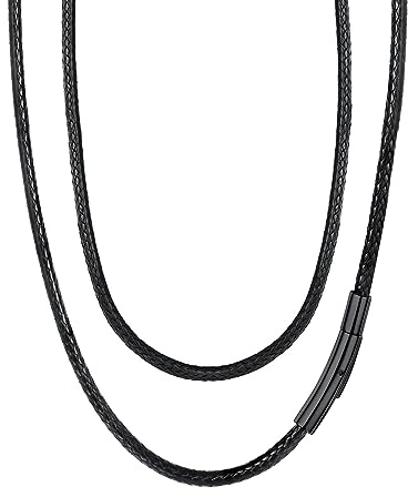 FaithHeart Necklace Mens Black Rope 3mm Braided Leather Neck Chain Wax Rope Jewellery 50cm Black Leather Necklaces for Man Woman