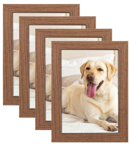 4 Pack Picture Frame, 7x5 Beechwood Color Photo Frames | Tabletop & Wall Mounting Picture Frames Small Frame with Plexiglass Window for Portrait Photo Landscape