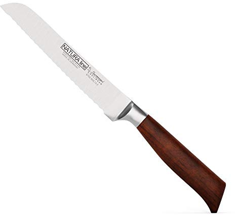 Burgvogel Solingen Natura Line, Brötchenmesser Holzgriff, rot satiniert, geschmiedet, 13 cm, rostfrei, sehr scharf, Made in Germany, braun rot, 6750.906.13.2