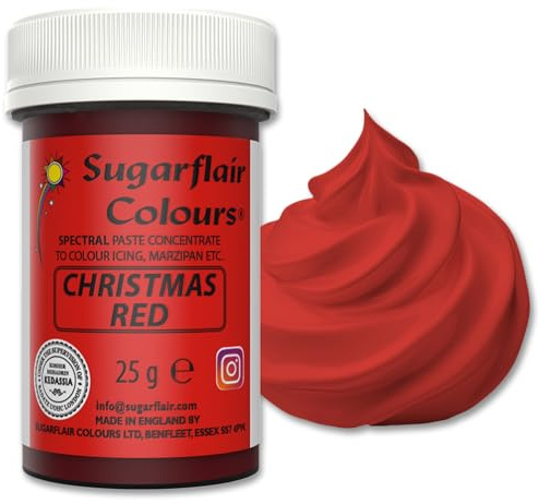 Sugarflair Christmas Red Food Colouring Paste 25g | Concentrated Christmas Red Food Dye for Fondant, Buttercream, Cake Decorating and More - Vegan, Kosher, Bake-Stable