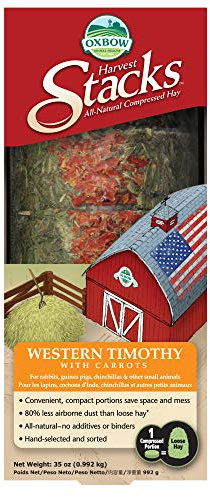 Oxbow Harvest Stacks, Timothy Hay with Carrots, Guinea Pig Hay, Bunny Supplies, Timothy for Rabbits, Guinea Pigs, Chinchillas, and Other Small Pets, Bunny Food, 35 oz.