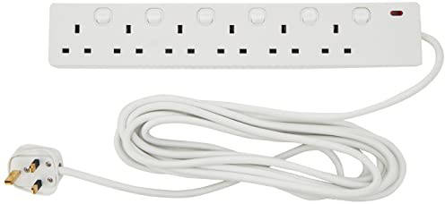 Pro Elec plpl12947 5 m 6 Gang Individually Switched Extension Lead - White | 6 switched sockets with neon indicators, 5m cable and 13A UK plug for convenient power control.