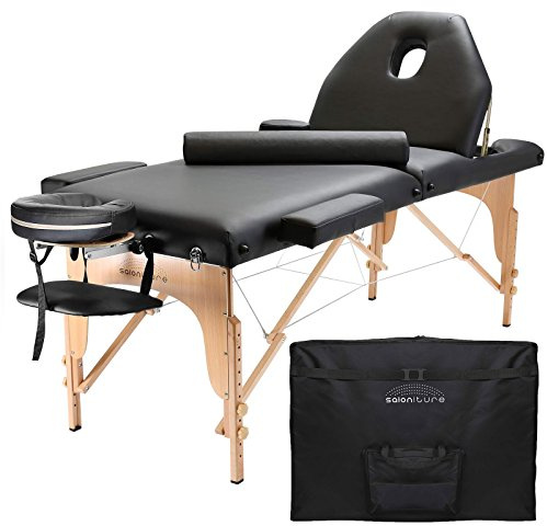 Saloniture Professional Portable Massage Table with Backrest - Black
