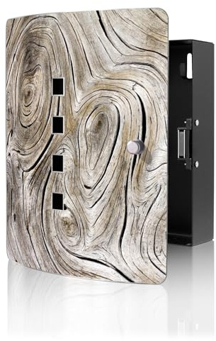 banjado Design Schlüsselkasten aus Edelstahl für 10 Schlüssel - Schlüsselschrank zur Schlüssel Aufbewahrung 24 x 21,5 x 7cm groß mit praktischem Magnetverschluss - Motiv Holzwirbel