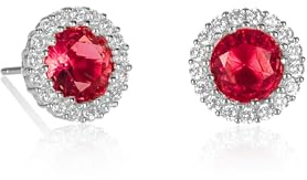 Diamond Treats Pendientes Mujer de Plata de Ley 925 con Piedras Blancas o de Colores y Piedras de Circonita Blanca, Pendientes Redondos de Plata de Ley para Mujer