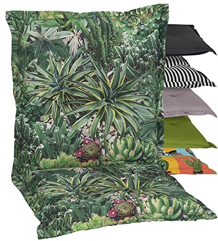 Beo Gartenstuhlauflage Niedriglehner Waschbar Nizza | Made in EU Premium-Qualität | UV-beständige Niedriglehner Auflagen | Atmungsaktive Stuhlauflage Niedriglehner mit Kaktus-Muster in Grün