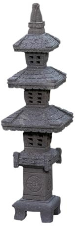 IDYL Lanterne en pierre de lave Pagoda impérial Hauteur : 110 cm Résistant au gel Décoration de jardin asiatique Produit naturel massif Fabriqué à la main Lanterne en pierre