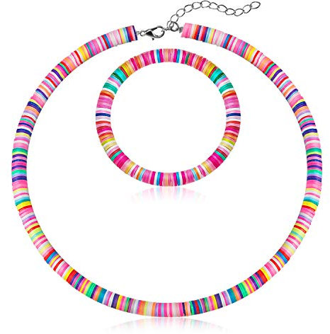 Heishi Surfer Halskette Bohemian Boho Choker Halskette und Boho Perlen Armband Schmuck für Frauen Mädchen