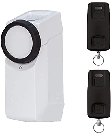 ABUS HomeTec Pro Bluetooth CFA3100 - Elektronisches Türschloss - Weiß + 2 x Bluetooth-Fernbedienung CFF3100 - Schwarz