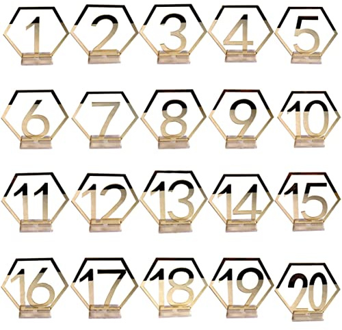 1-20 Números de Mesa de Boda Soporte de Números de Mesa Acrílicos para Recepción de Boda Fiesta Eventos de Cumpleaños Festival O Decoración de Comida (Dorado)
