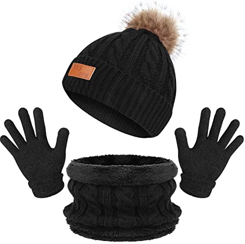 TAGVO Varm mössa halsduk set för barn, vinter förtjockad termisk fleece stickad chapeu hals halsduk, för barn, pojkar, flickor, 1,5–5 år, vintertillbehörssatser