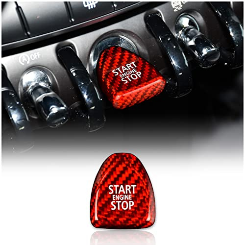 KUNGKIC Auto in Fibra di Carbonio Pulsante Start Stop Pulsante Decorativo Interruttore di Accensione Adesivo Compatibile con Mini Cooper F54 Clubman F55 F56 F57 F60 Countryman Accessori Interni Rosso