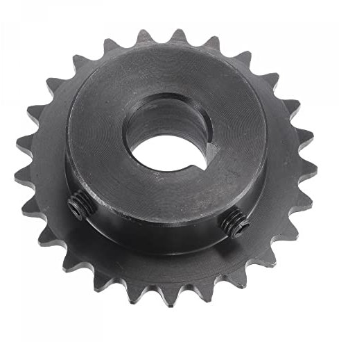 sourcing map Pignone a rullo a 25 denti tipo B, catena 25, passo singolo 1/4, passo 14 mm, foro nero ossido C45 acciaio al carbonio, chiave con viti di fissaggio per ISO 04C