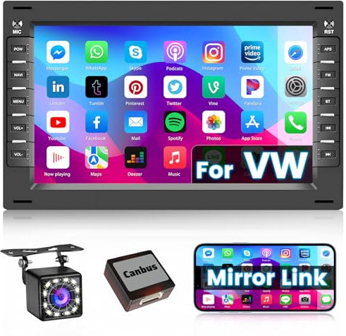 Hikity Android 13 Autoradio Für VW T5 Golf 4 Bora Polo MK5 Passat B5 Jetta Peugeot 307 mit Mirror Link, 7 Zoll Auto Stereo Radio mit Navi Bluetooth WiFi GPS EQ FM RDS SWC Rückfahrkamera