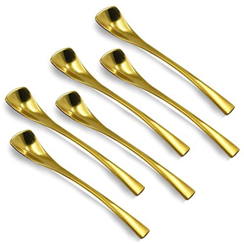 LELE LIFE 6pcs Demitasse Espresso Spoon, 18/10 Stainless Steel Mini Coffee Spoon, 12.5cm Small Teaspoon Coffee Stirring Spoon, Gold
