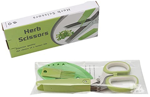 pologmase Kräuterschere - 4 Packungen Kräuterscheren-Set,Küchenschere aus Edelstahl mit 5 Klingen, Schäler für die Küche, zum Hacken von Schnittlauch, Gemüse, Salat, Grünkohl