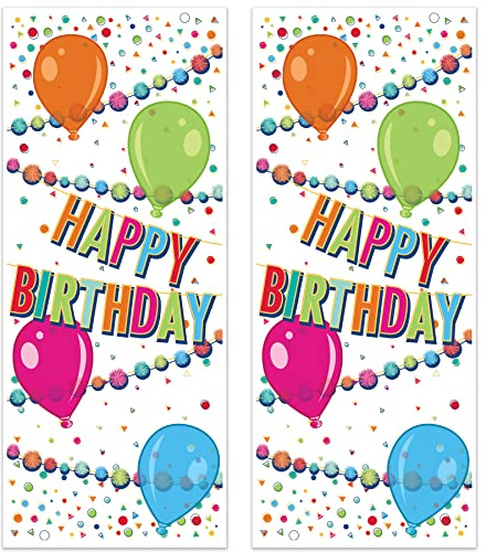 Beistle Happy Birthday Door Covers – 2 Pack, Colorful Thin Plastic Door or Wall Decorations with Balloons and Confetti Design, Festive Milestone B-Day Party Décor for Homes and Event Spaces, 6’ x 30”