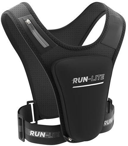 Run Lite® Running Vest with Waterproof Phone Holder, Adjustable Belt, Reflective Design, 2 Pockets for Keys/Gels, Fits Phones Up to 6.8” (Unisex Adult)