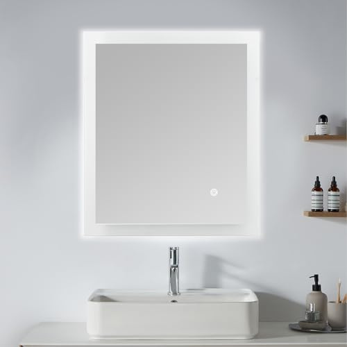 Trintion Badspiegel Mit Beleuchtung, 60x50 cm Badspiegel Mit Touch Schalter, Dimmbar, 3 Lichtfarbe Einstellbare, Wandspiegel Badezimmerspiegel Mit Beleuchtung LED Spiegel, Wandspiegel