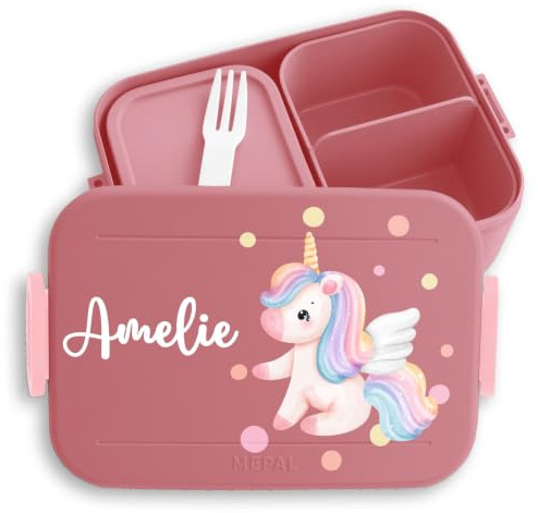 Kinder Bento Box Midi für Mepal Bentobox - Einhörner - Brotbox süßes Einhorn Lunchbox Sweet Unicorn I - 900 ml - Rosa - brotdose mädchen schule personalisierte brotboxen einhörnern
