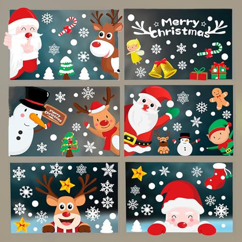 Trrrioosy Fensteraufkleber Weihnachten 9 Blätter Fensterbilder Schneeflocke Weihnachten Doppelseitig Fensterfolie Weihnachten Winter