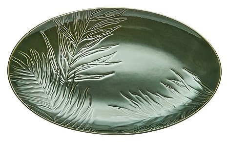 Mikasa Jardin Fuente Ovalada para Servir, Fuente Ovalada de Gres Verde para Servir Comida, 36cm, Plato Grande para Servir - Caja de Regalo y Apto para Lavavajillas