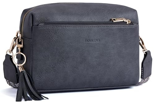Roulens Damen Handy Umhängetasche,Veganem Leder Crossbody Schultertasche,Breiter Riemen Abendtasche mit drei Reißverschlussfächern Handtaschemit mit Kartenschlitz Verstellbar Abnehmbar Schultergurt