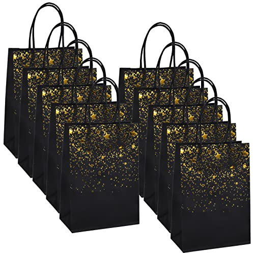 Natuce Natuce Papiertüten mit Henkel, 10 Stück Geschenktüten Kindergeburtstag, Buste Regalo Sacchetti per Caramelle, Bronzing Kraft Tasche mit Gold Herz Verzierung, für Weihnachten Hochzeit, Feiern.