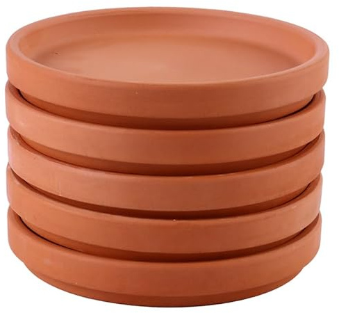 FONDOTIN 5Pièces Lot de Saucers Terre Cuite pour Pots de Fleurs Plateaux de Jardinage pour Plantes D Intérieur et D Extérieur Support de Pot de Fleur Pratique et Esthétique