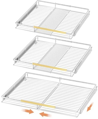 SANNO Ausziehbarer Schrank-Organizer, ausziehbarer Schrank-Organizer, unten montiertes Küchenregal unter der Spüle, erweiterbar von 25,8 cm bis 33,9 cm