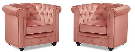 Vente-unique-Sessel 2er-Set - Samt - Rosa - Chesterfield