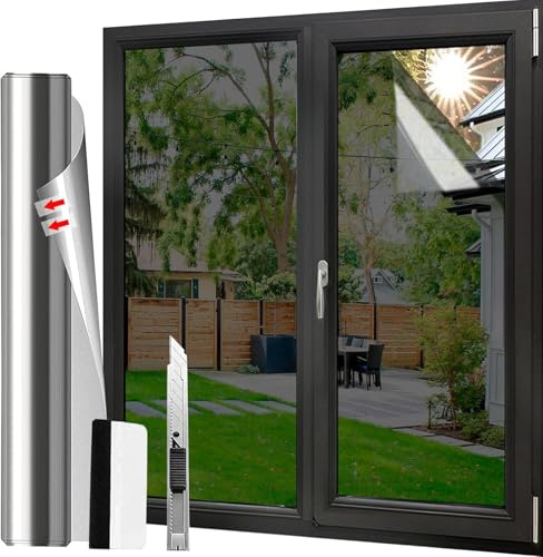 Gutsbox Pellicola a specchio per finestre, protezione solare per finestre, per interni, autoadesiva, protezione UV per finestre, senza colla, per casa, negozi, ufficio