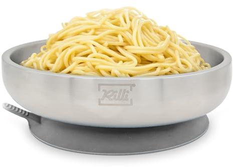 Rilli Edelstahl Teller für Babys mit Saugnapf, tiefer Kinderteller, grau