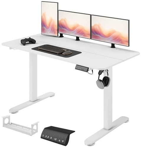 Vinsetto Höhenverstellbarer Schreibtisch 140 x 70 cm Elektrisch Weiß | Computertisch, 4 Memory-Voreinstellungen, Ergonomisch Steh-Sitz Tisch, Haken, Anti-Kollision