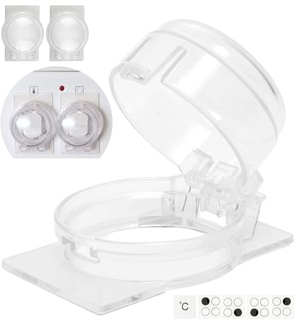 Herdknopf Kindersicherung, 3 Pack, Montage ohne Knopf Demontage, für max. Ø 4,9 cm und 4 cm hohe Herdknöpfe Schutz mit min. 6,1 cm Abstand Mitte-Mitte, transparenter Kleber, Herdschutz Baby Sicherung