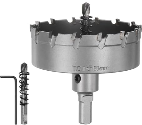 QUARKZMAN Scie Cloche à Métal Coupeur de Carbure 80mm Diamètre | pour 0,39 Épais Acier Inoxydable Métal Alliage d'Aluminium Cuivre Laiton Plastique, avec Embout Central Supplémentaire