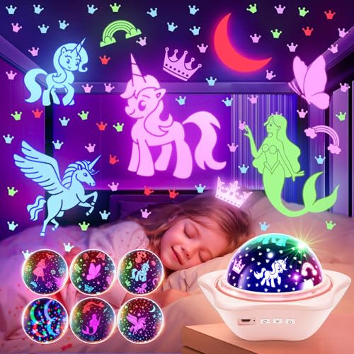 One Fire Sternenhimmel Projektor Nachtlicht für Kinder, 90 Lichtmodi mit 360° Drehung, Nachttischlampe, Einhorn Geschenke für Mädchen