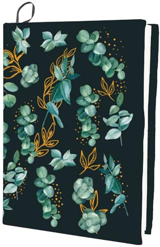 CRASPIRE Leaf Stretchable Book Cover Plant Blackish Green Washable Reusable Large Nylon Book Sleeve Book Protector Elastic Notebook Wraps for Hardcover Books Textbook Gift