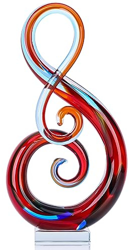 LCCCK Große Glas-Skulptur, 33 cm, rote, mundgeblasene Glasfiguren, Kunst, Musik, Dekoration, moderne rote Brillen-Dekoration, Kristalle, Statue, Krimskrams - für Luxus-Zuhause, Wohnzimmer, Büro