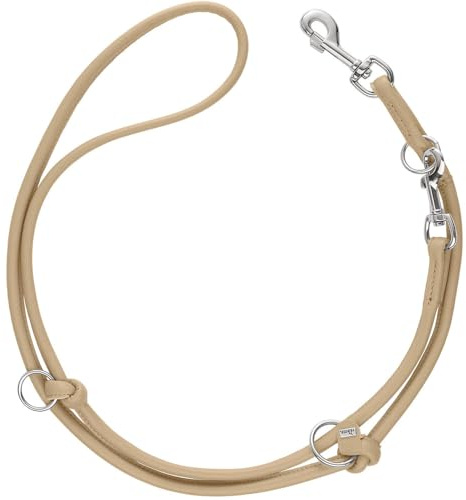 HUNTER Verstellbare Hundeführleine Round Amalfi, Farbe: beige, vegan, Kunstleder in Nappa-Optik, 3-Fach verstellbar, weich, pflegeleicht, Brillante Farbe, Made in Germany, Größe: 10/200