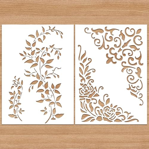 Yuanchu Lot de 2 pochoirs en forme de feuilles de vigne Format A4 Réutilisables Pour peinture sur bois, bricolage, décoration murale, textile, décoration intérieure