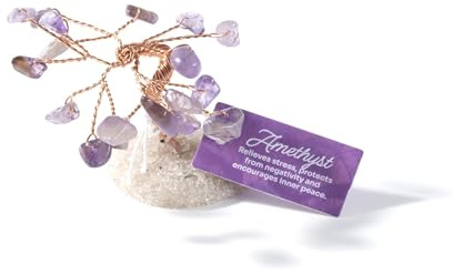 Myga Kristall Baum des Lebens - Natürlicher Edelstein Handgefertigter Geldbaum Ornament mit Heilsteinen für Meditation, Yoga, Reiki, Positive Energie & Feng Shui - Amethyst